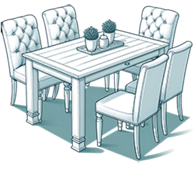 Dining Table & Chairs Removal | Large Item Pickup – The Junk Ninjas Elegant dining table set with six chairs prepared for furniture pickup in Virginia Beach by The Junk Ninjas.